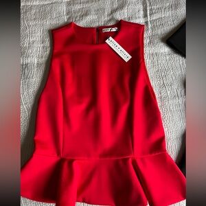 Alice + Olivia Vibrant Red Sleeveless Peplum Top